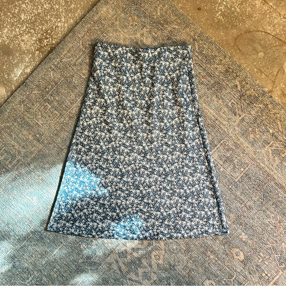 LOFT Blue Midi A-Line Skirt for Work
